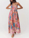Floral Print Spaghetti Strap Maxi Dress in colorful botanical pattern