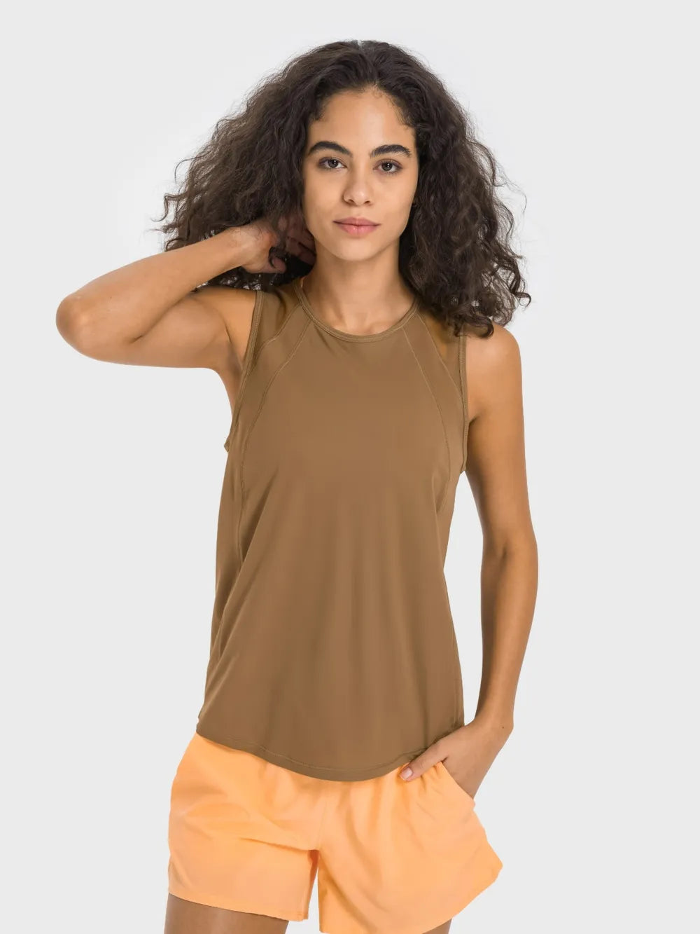 Camel active tank top with round neck and drape front