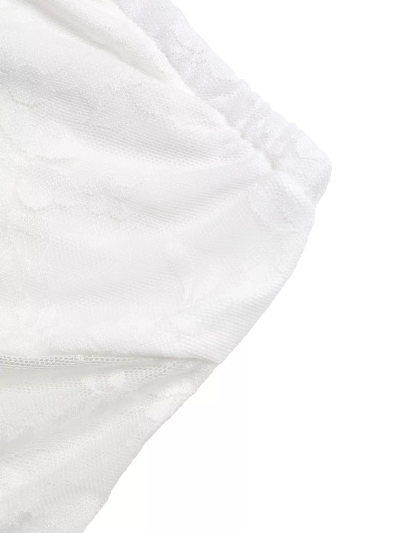 Cedar & Moore Ruched Lace Tube Top, white lace fabric with drawstring detail