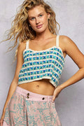 Cedar & Moore POL Cropped Crochet Cami with Scalloped Edge in cream and blue crochet by Trendsi