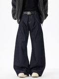 Mens wide-leg jeans in dark wash with belt loops, button fly and front pockets