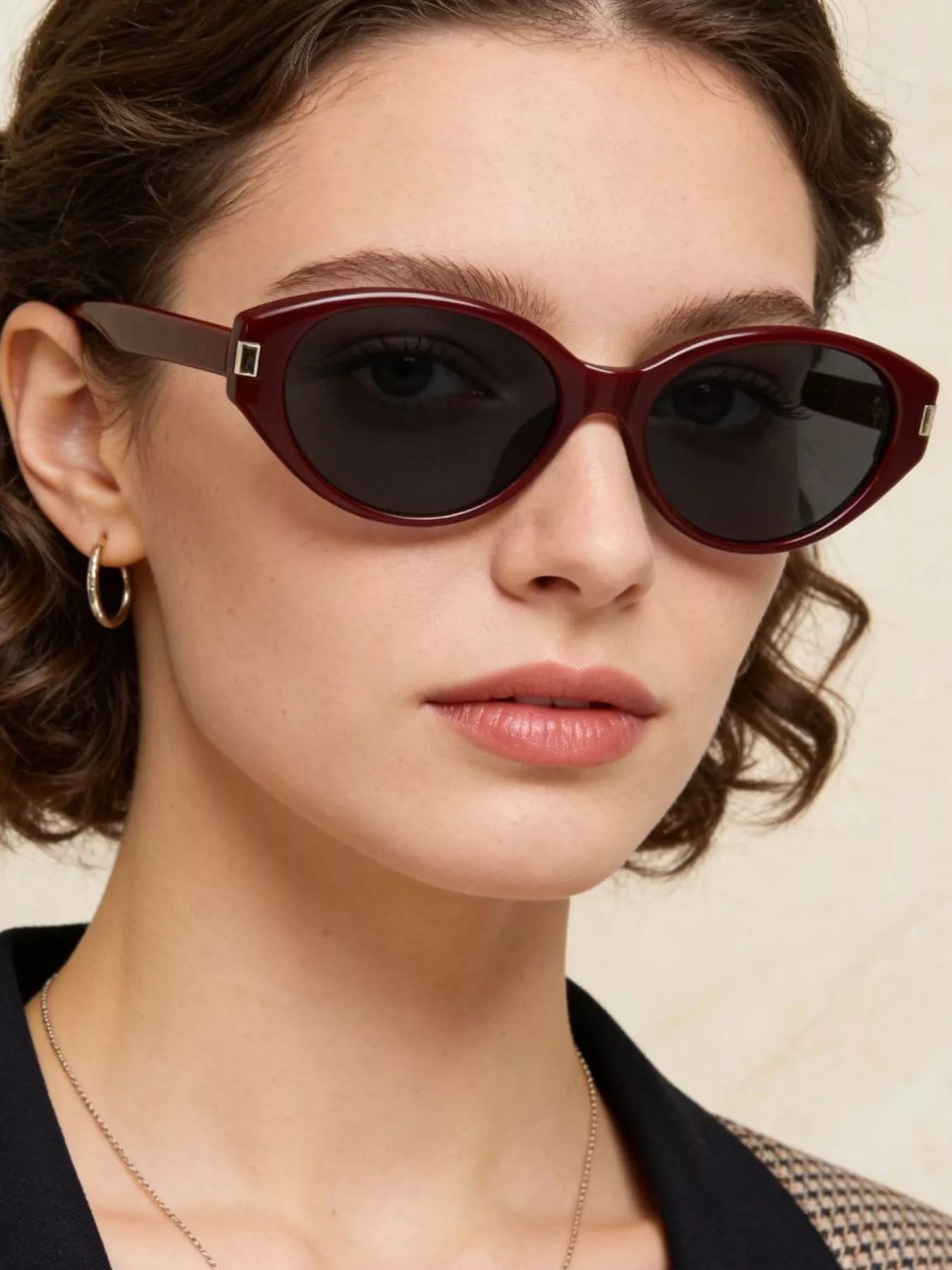 Cedar & Moore Lightweight Cat-Eye Sunglasses, burgundy frame with dark UV-protective lenses, 1 pair