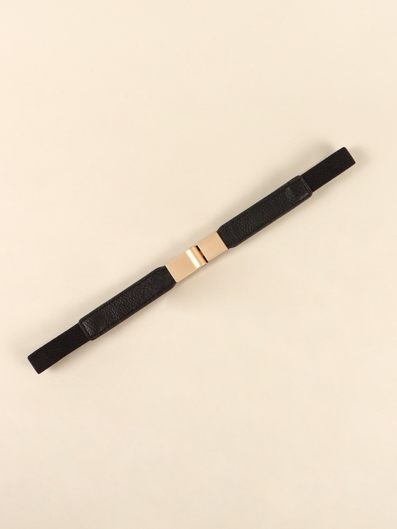 Black elastic skinny belt with gold-tone center buckle