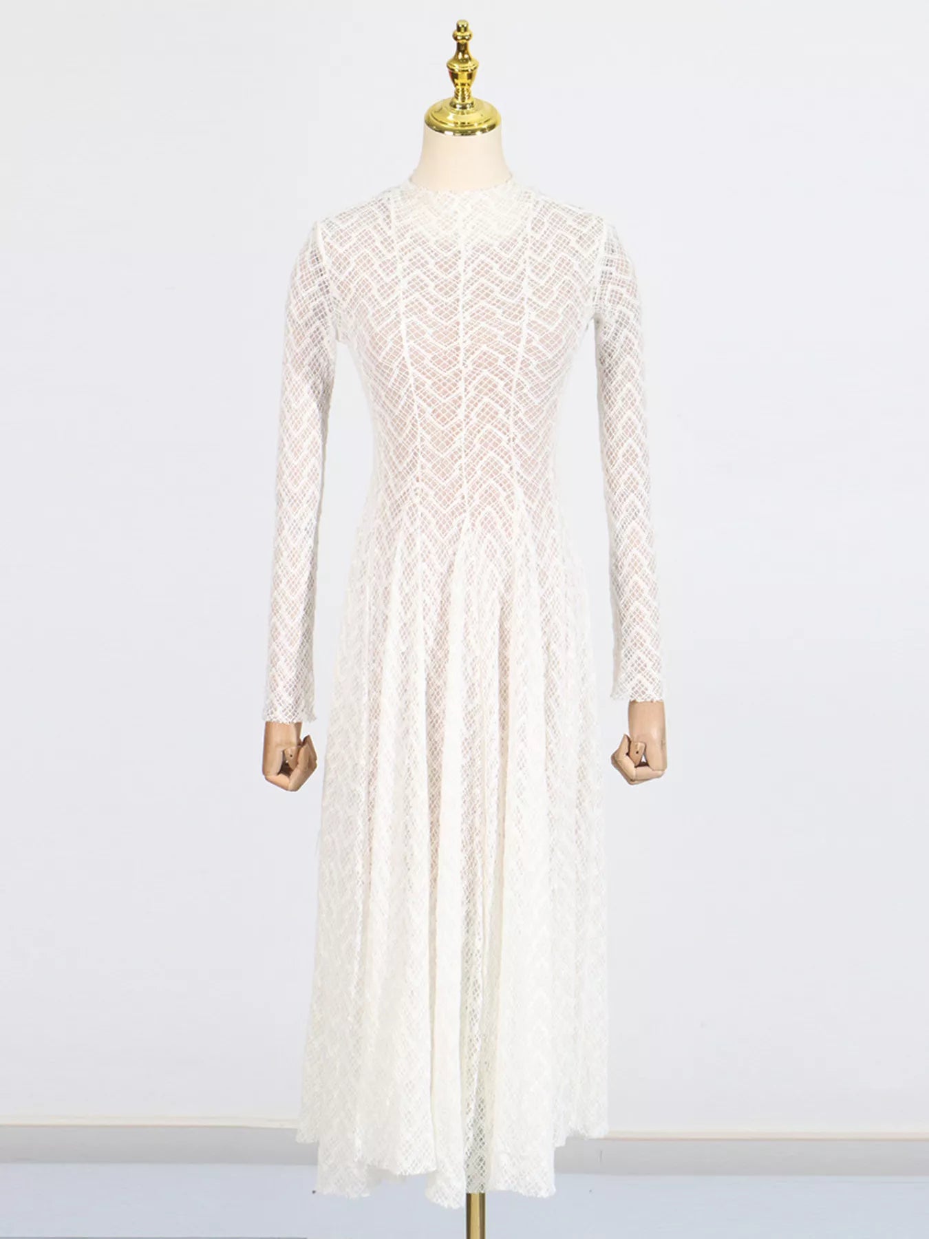 Cedar & Moore Lace mock-neck long-sleeve ivory maxi dress