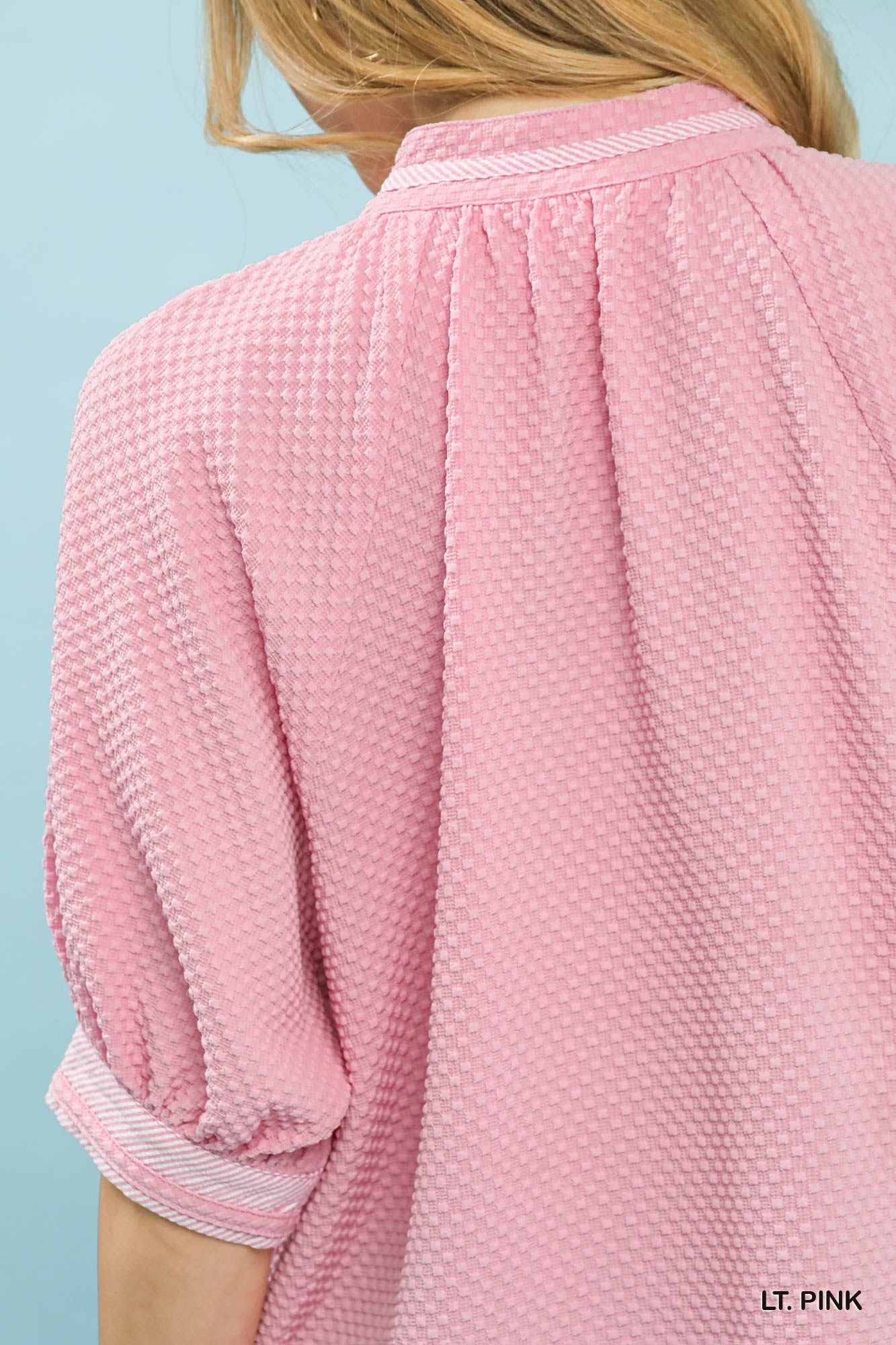 Cedar & Moore Umgee Textured Jacquard Contrast Trim Top in pink