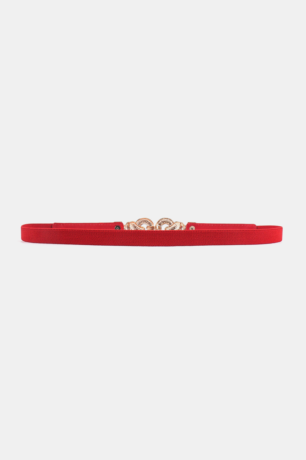 Red vegan leather belt with zinc alloy buckle and round oval chain-link charm
