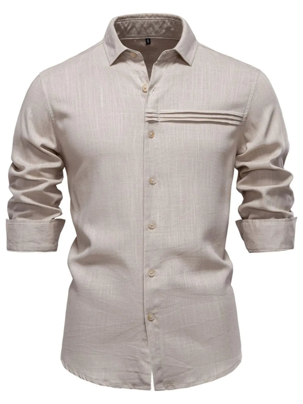 Men's button down shirt, light gray long-sleeve with collar and button front