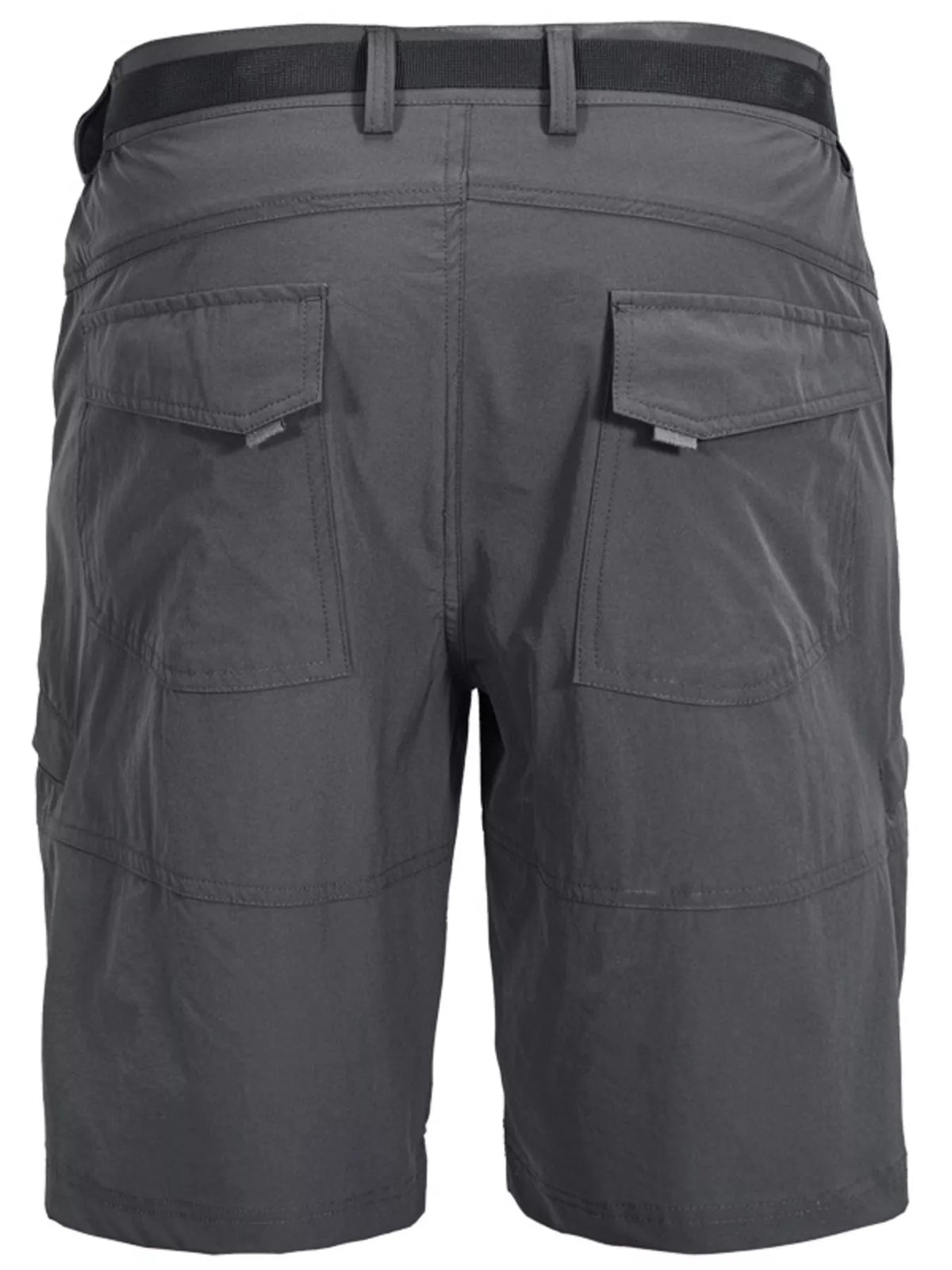 Men's quick-dry cargo shorts with belted waist and cargo pockets, dark gray