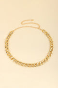Gold curb chain belt with adjustable extender and interlocking chain links