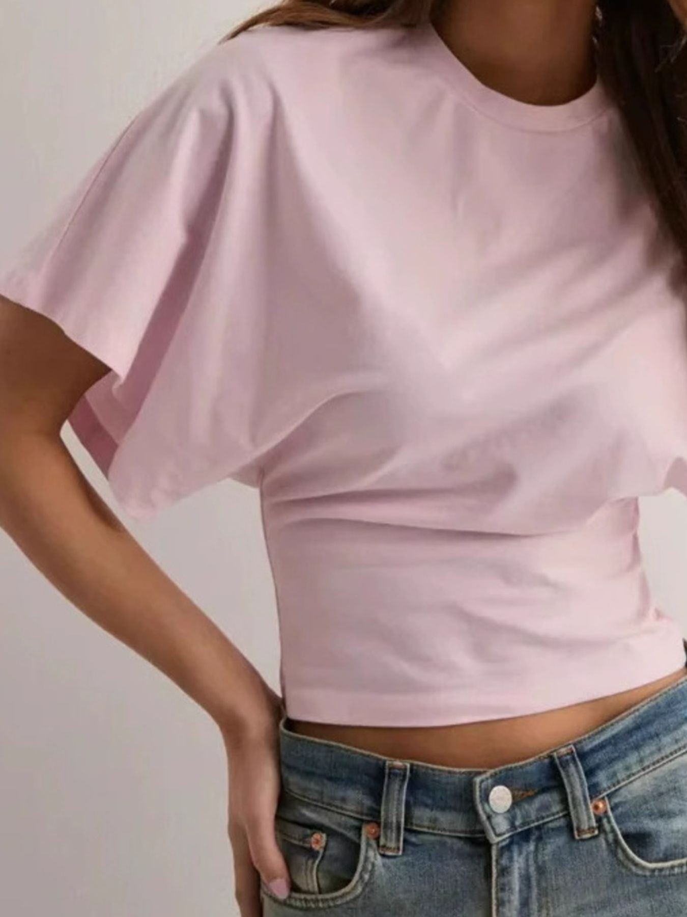 Cedar & Moore Batwing Sleeve Fitted Waist T-Shirt, pink knit, basic style