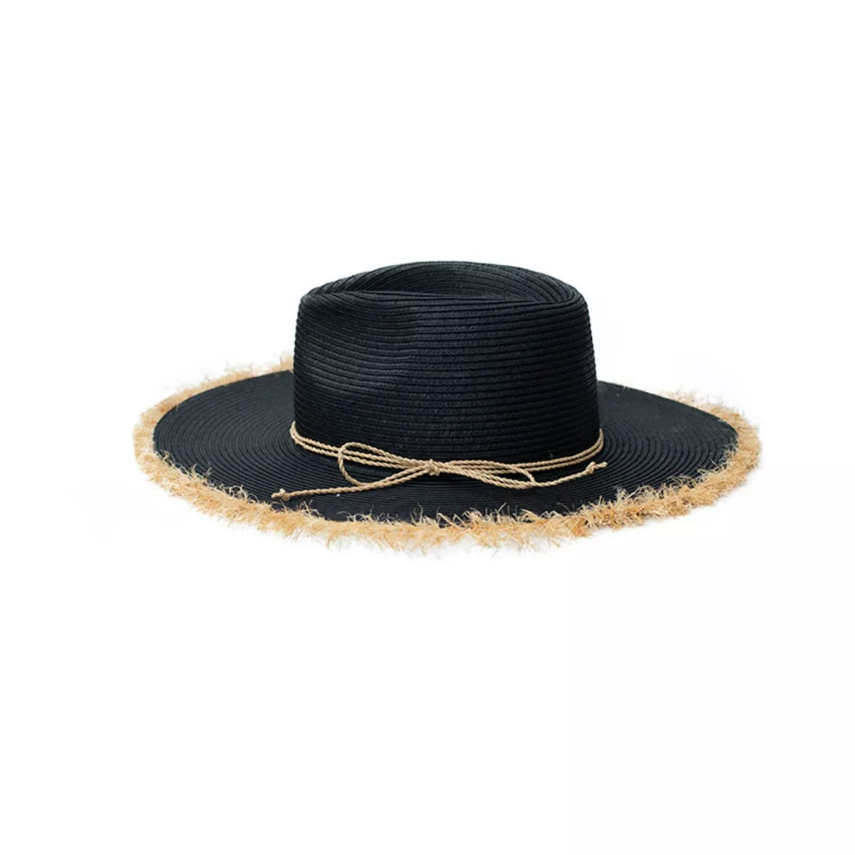 Cedar & Moore Frayed Brim Straw Hat, black straw with beige frayed edge, 1-piece