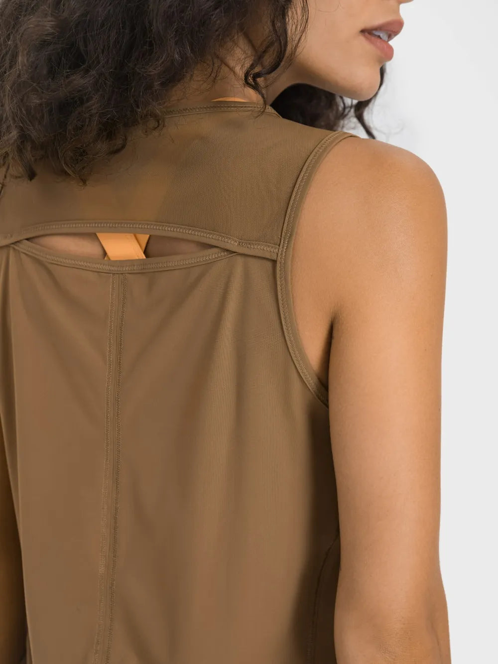 Camel active tank top back panel with cutout and stitched straps