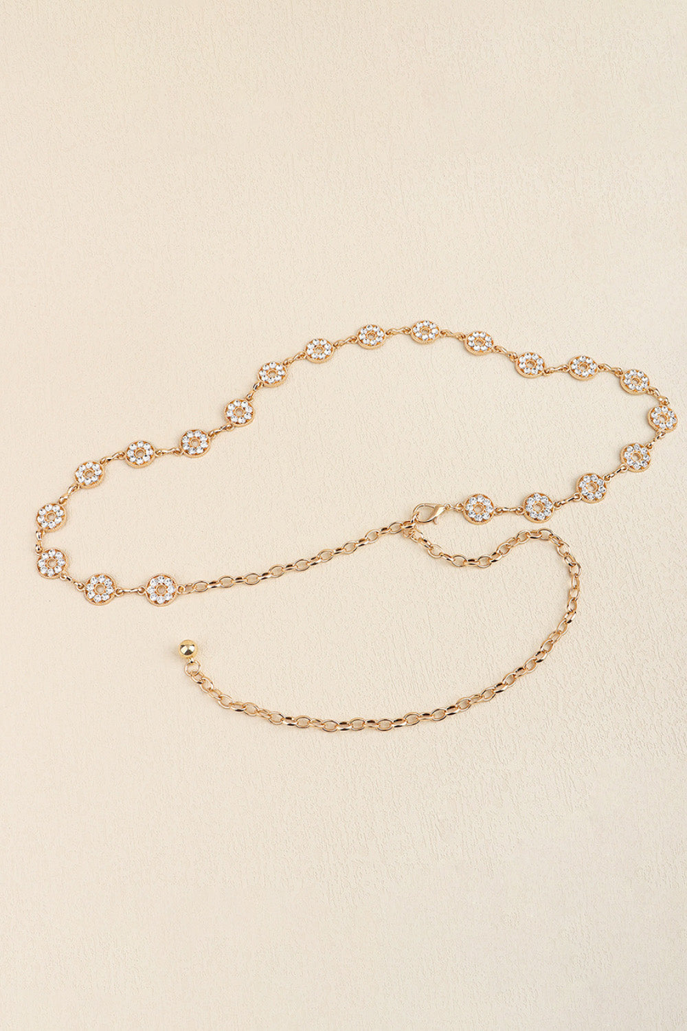 Gold rhinestone chain belt with adjustable length chain and crystal links