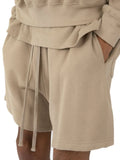 Men's plus size drawstring shorts, beige with adjustable white cords